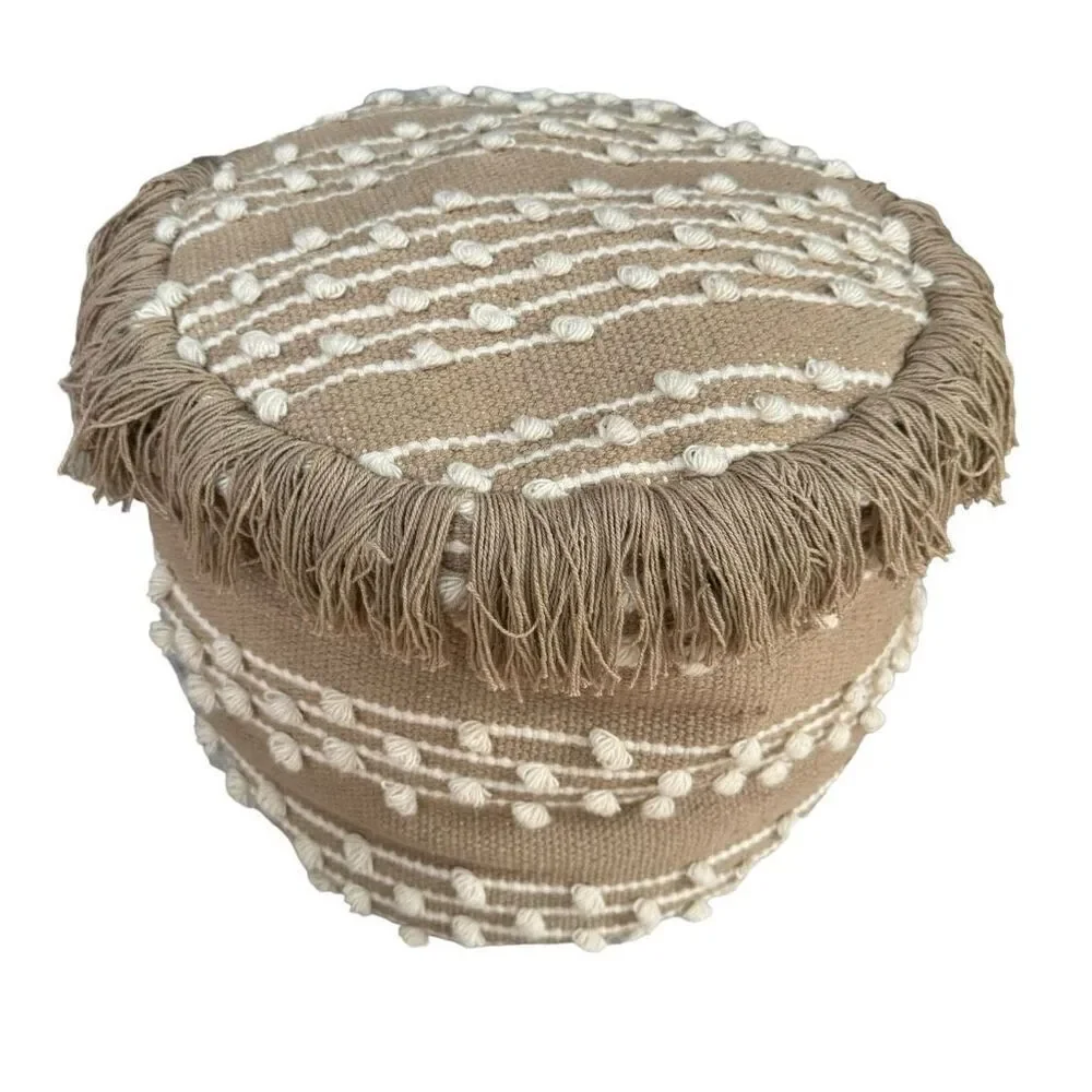Round Bean Bag Pouf seat in Ivory and white color 13” tall 17” diameter